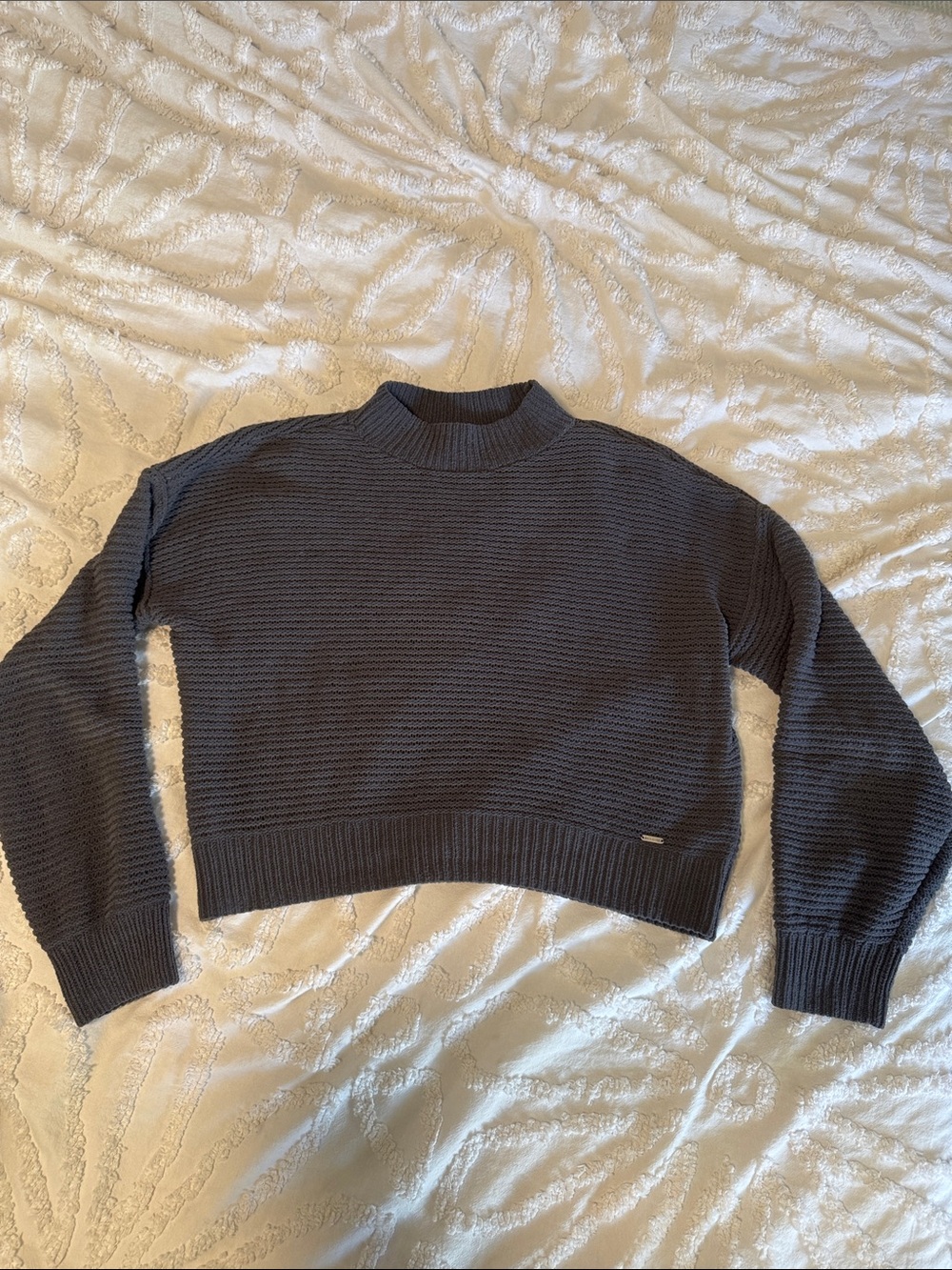 Hollister Cropped Mock Neck Ribbed Sweater - Charcoal Size S